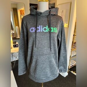 Adidas Heather Gray Hoodie with Colorful Logo